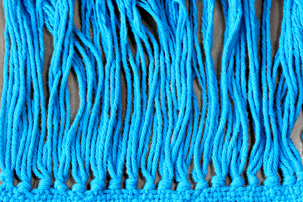 Cotton table runner, blue, handmade, natural fibres, washer and dryer safe, made in Canada