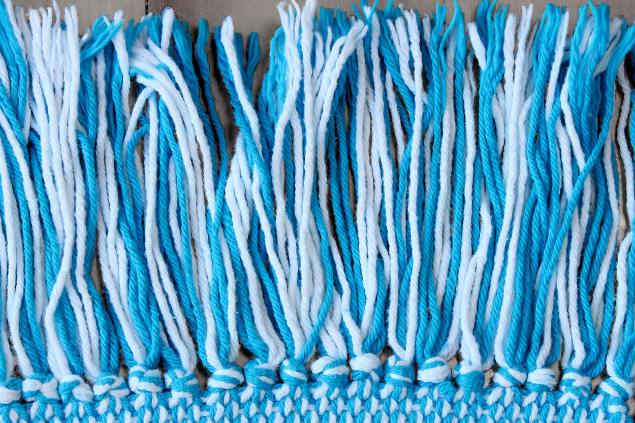 Cotton table runner, double woven, blue, white, handmade, natural fibres, washer and dryer safe, thick, absorbent, made in Canada