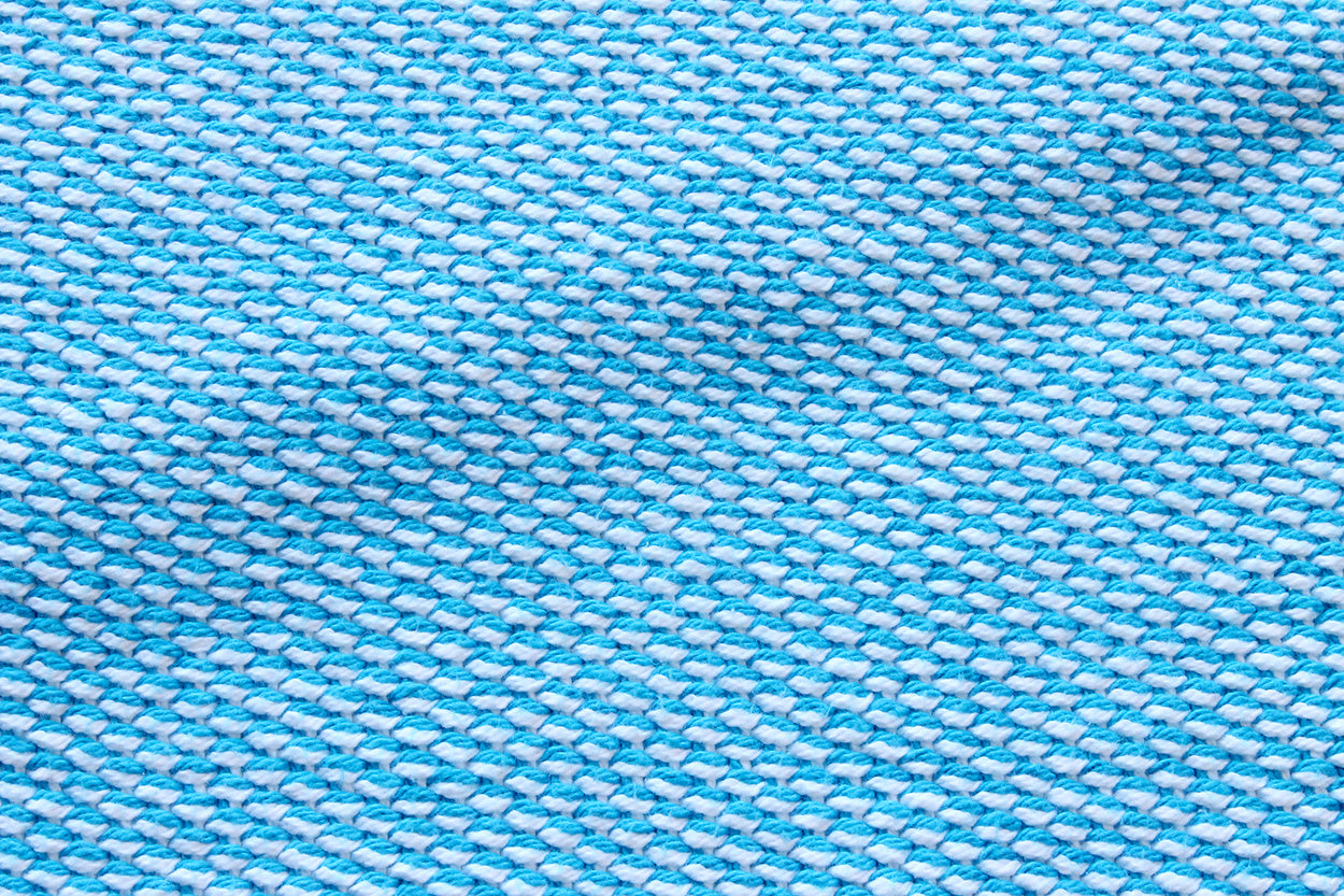 Cotton table runner, double woven, blue, white, handmade, natural fibres, washer and dryer safe, thick, absorbent, made in Canada