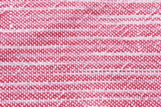 Cotton table runner, streaked pink, handmade, natural fibres, washer and dryer safe, ultra-soft, twisted fringe, made in Canada
