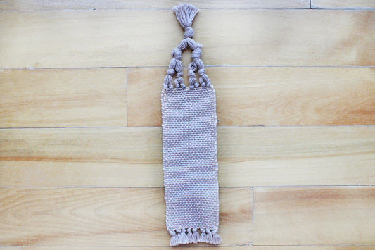 Cotton small bookmark, Brown & orange, Orange, Brown, Green & white, handmade, natural fibres, linen, washer safe, decorative fringe, made in Canada