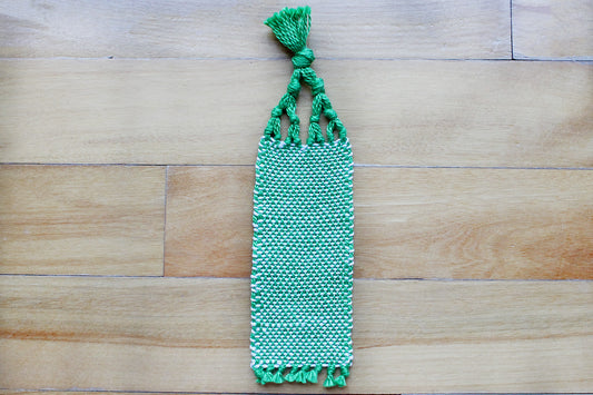 Cotton extra small bookmark, Green & white, Orange, Brown, Brown & Orange, handmade, natural fibres, linen, washer safe, decorative fringe, made in Canada