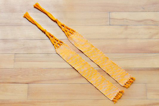 Cotton oversized bookmark, Orange, Yellow, handmade, natural fibres, washer safe, decorative fringe, made in Canada