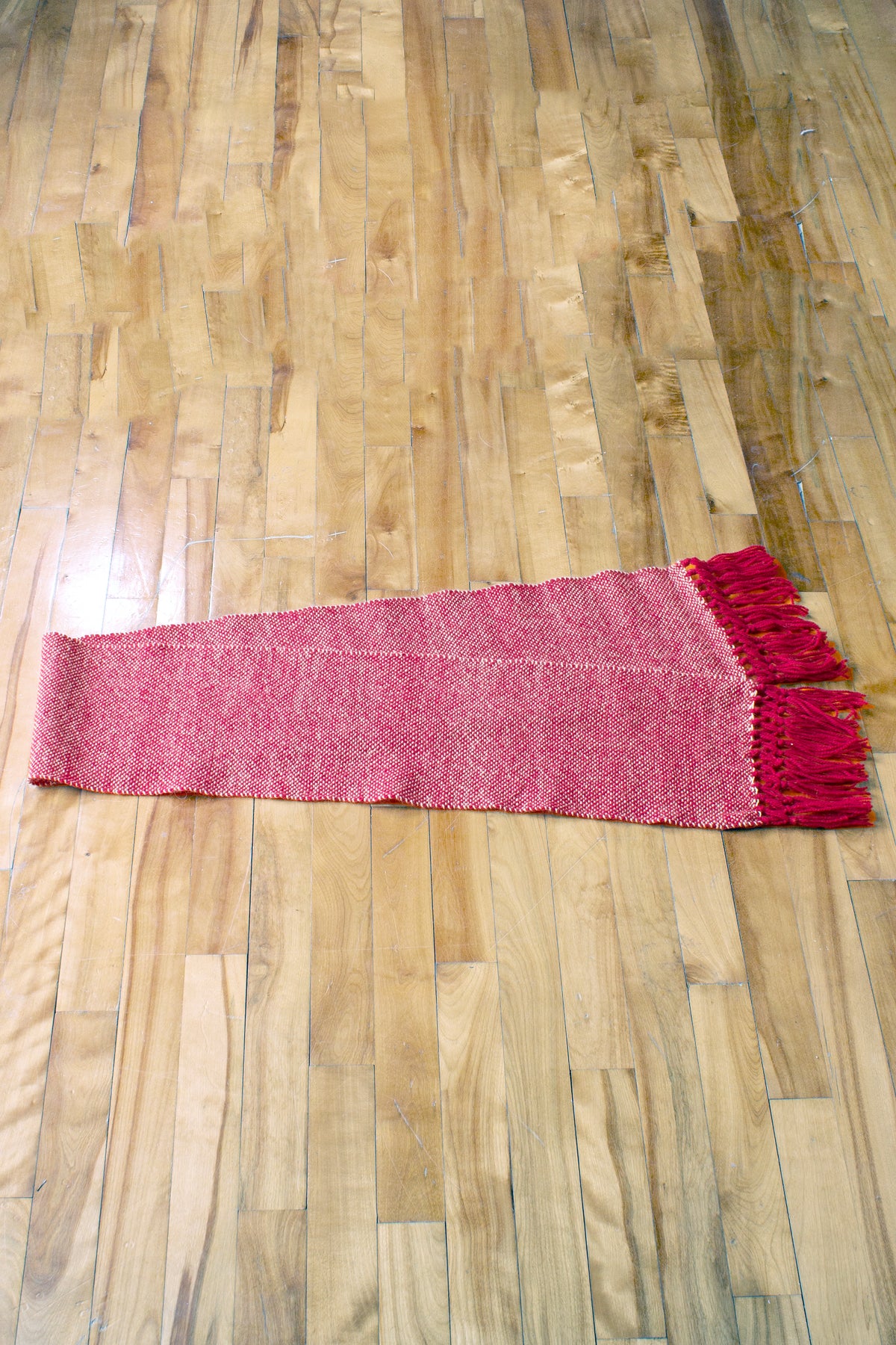 Wool scarf, magenta decorative fringe, white, undyed, off-white, handmade, natural fibres, mohair, locally sourced, woven in Canada