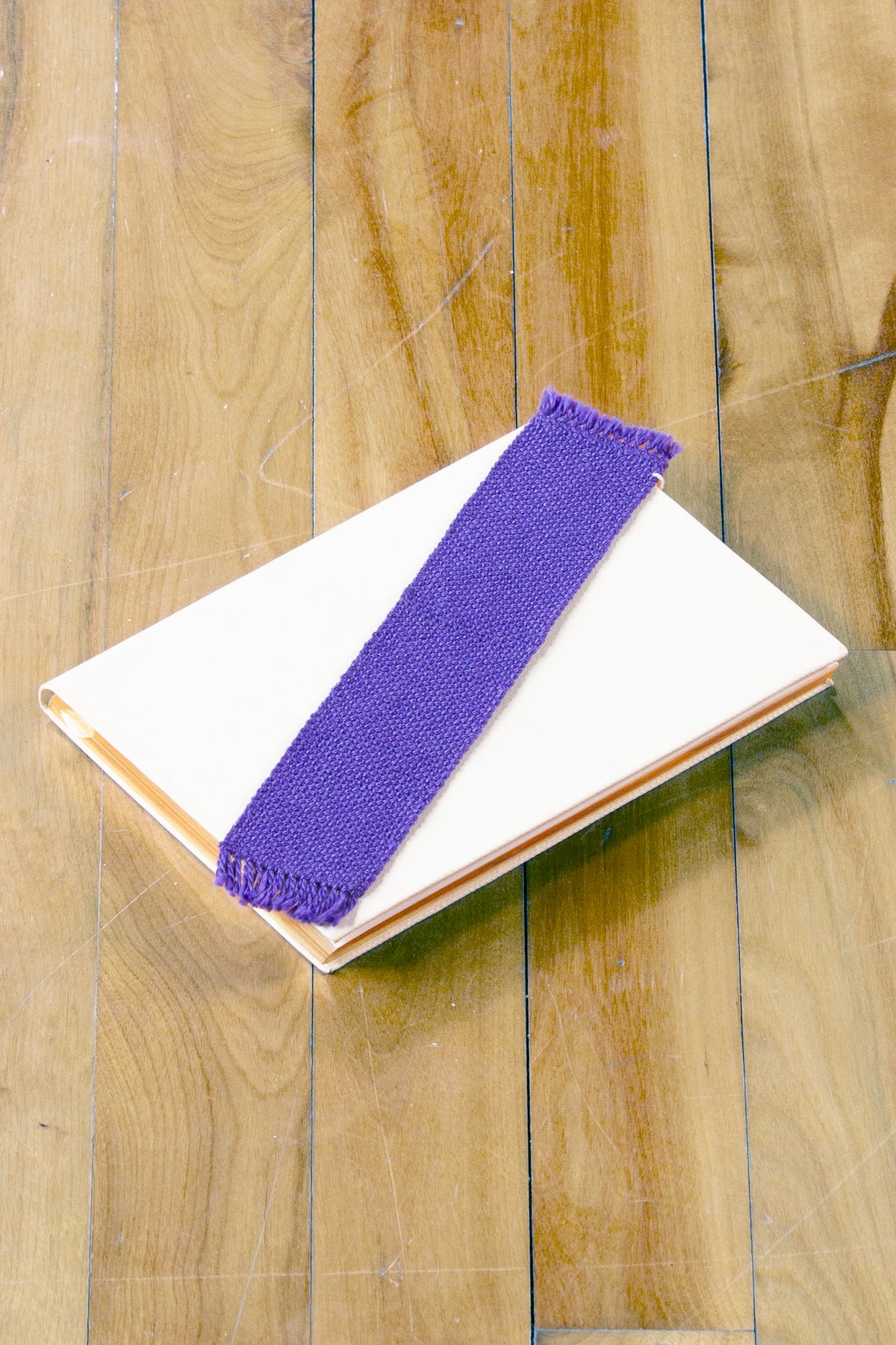 Cotton bookmark, Purple small, handmade, natural fibres, hemstitched, woven in Canada