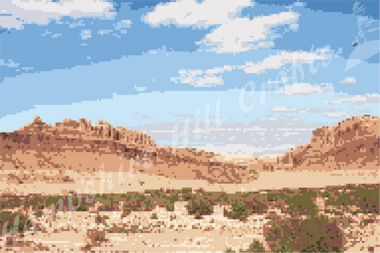 Canyon landscape latch hook pattern, original design, wall hanging, area rug, craft supplies, challenging pattern