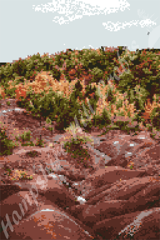 Ontario badlands landscape latch hook pattern, original design, wall hanging, area rug, craft supplies, challenging pattern