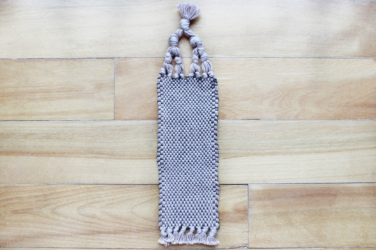 Cotton small bookmark, Brown & orange, Orange, Brown, Green & white, handmade, natural fibres, linen, washer safe, decorative fringe, made in Canada