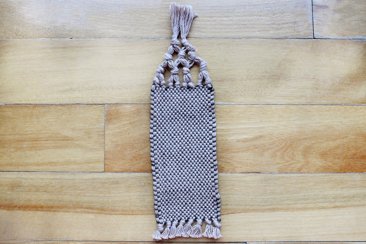 Cotton extra small bookmark, Green & white, Orange, Brown, Brown & Orange, handmade, natural fibres, linen, washer safe, decorative fringe, made in Canada