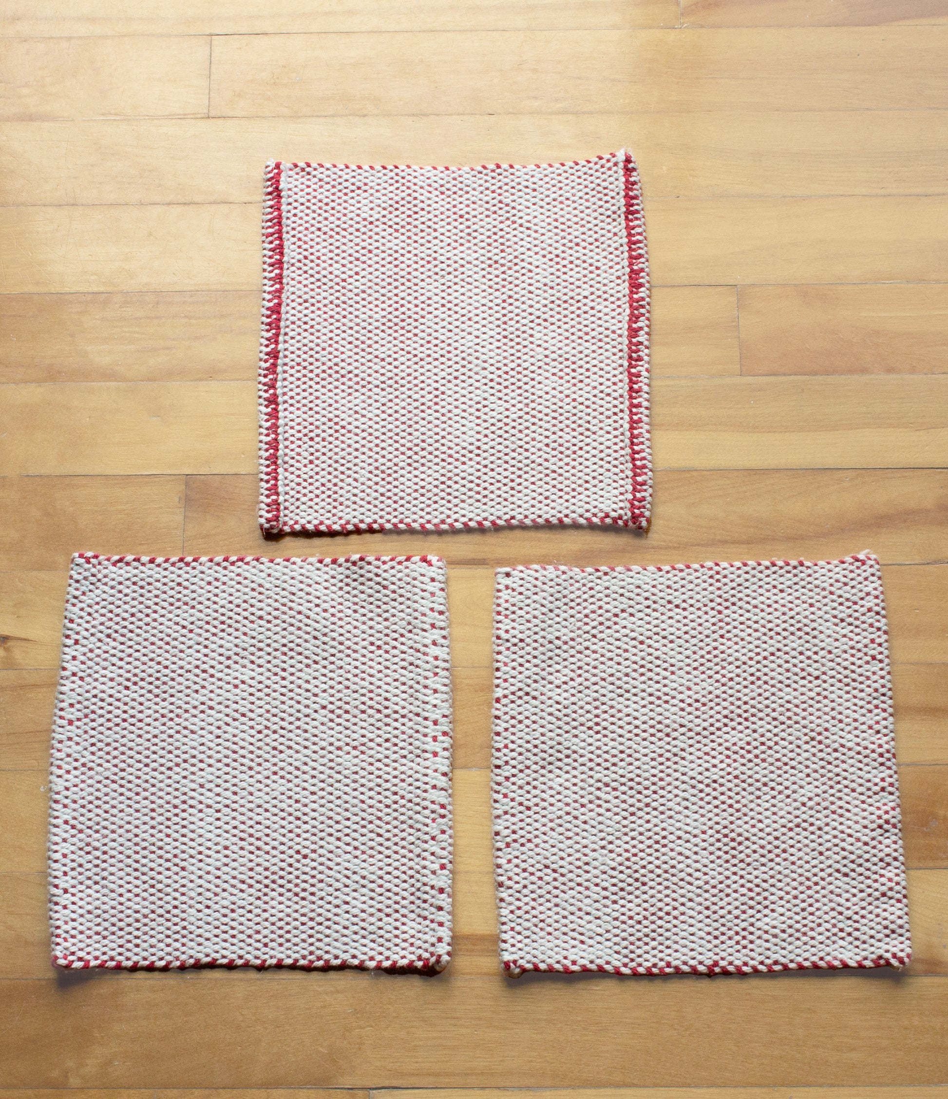 Cotton washcloth, hemmed, Red, handmade, natural fibres, washer and dryer safe, hand sewn hem, woven in Canada